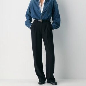 BABATON Black Effortless Crepe Wide Leg Trouser Pants